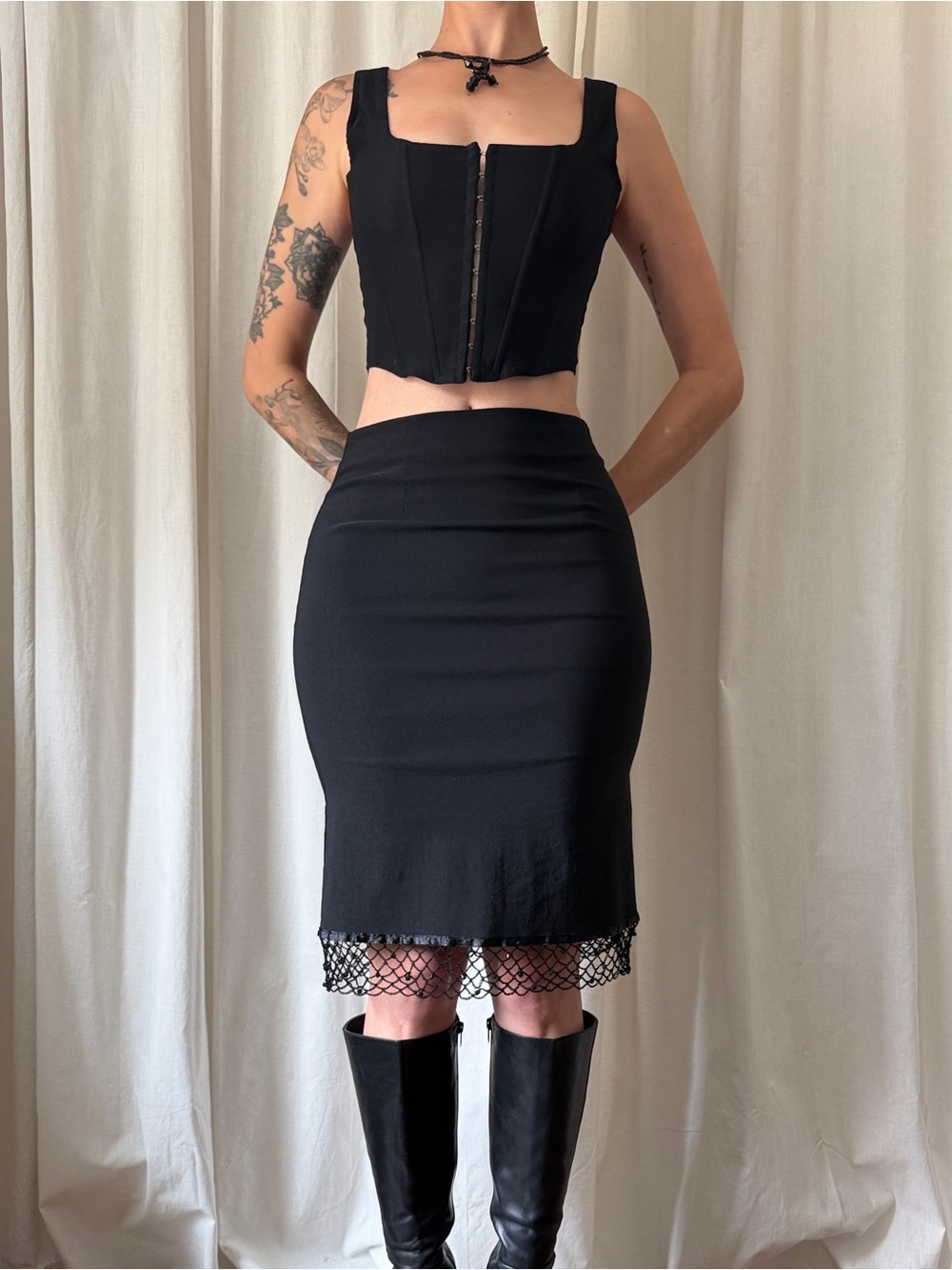 Vintage Solemio Bodycon Skirt with Beaded Crochet Hem Detail Women's Size Medium
